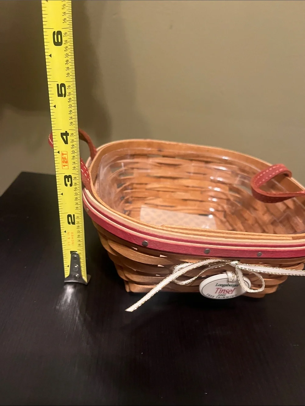 Longaberger Red-Trim 2005 Tree Trimming Tinsel Woven Basket